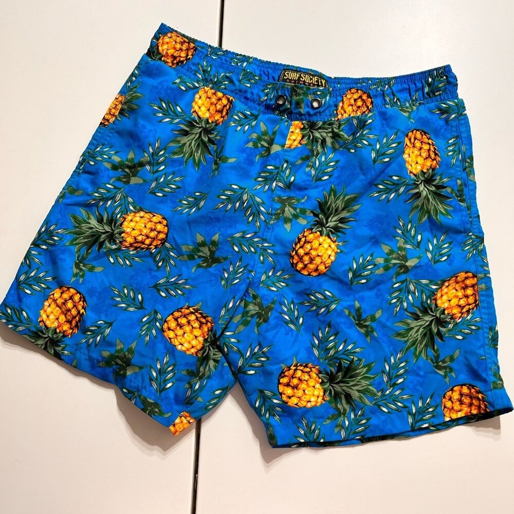 Surf Society Swim Trucks Pineapple Blue Size Medium Missing String